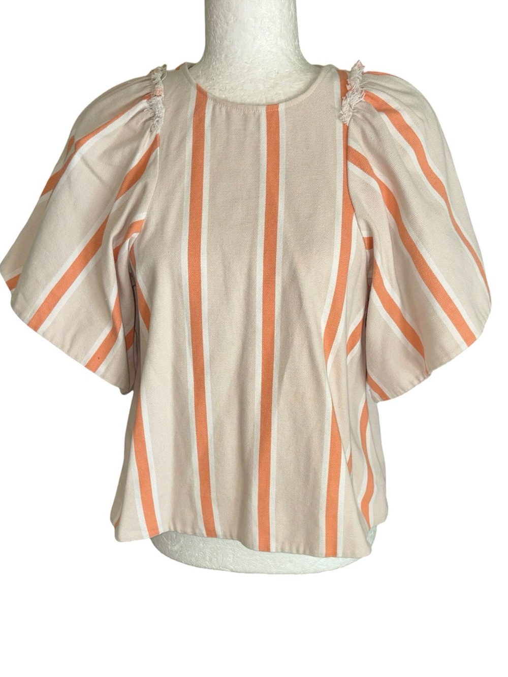 Marie Oliver Khaki Orange Striped Print Fringe Detail Cropped Top - S